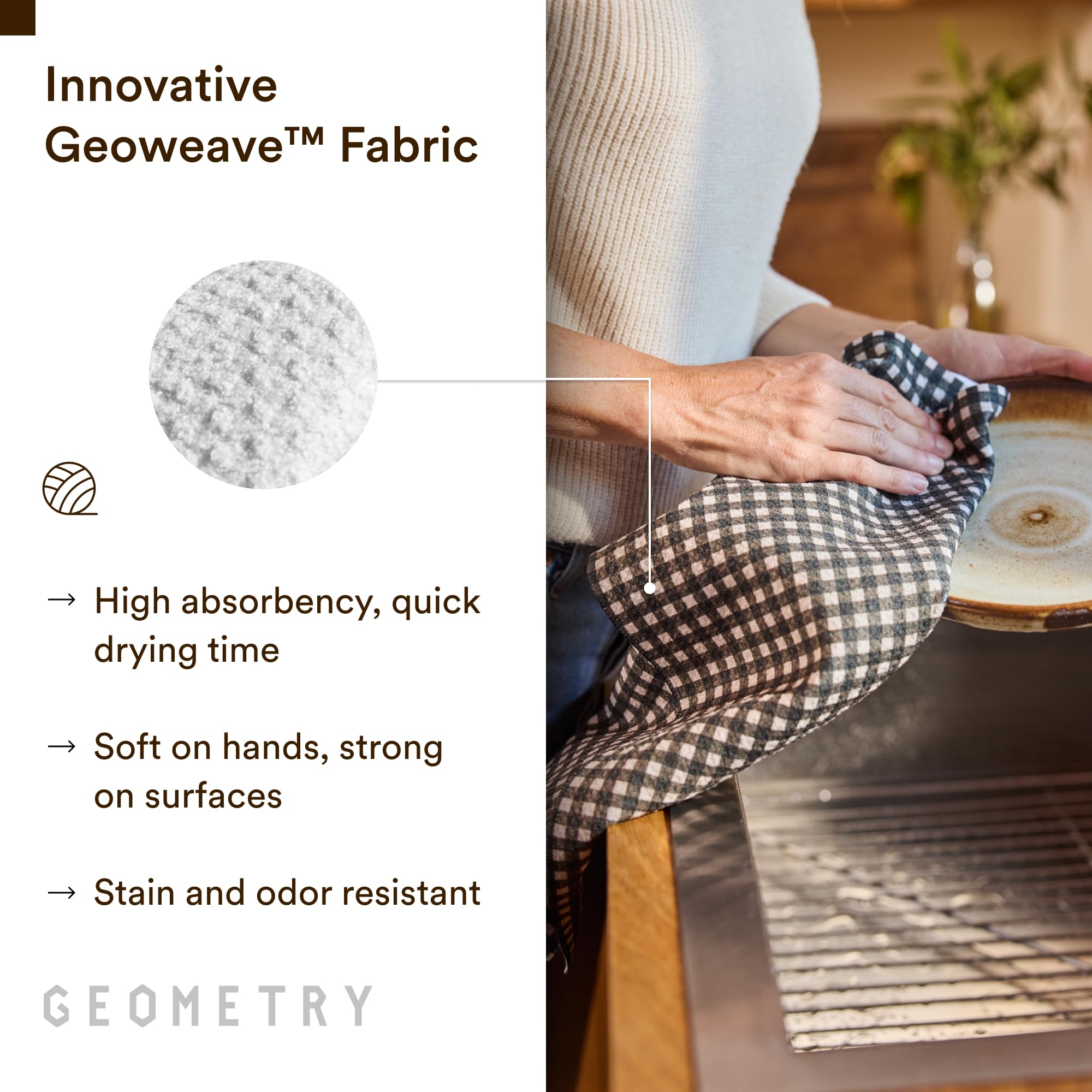 GEOMETRY: toalla con estampado estiloso para decorar la cocina.