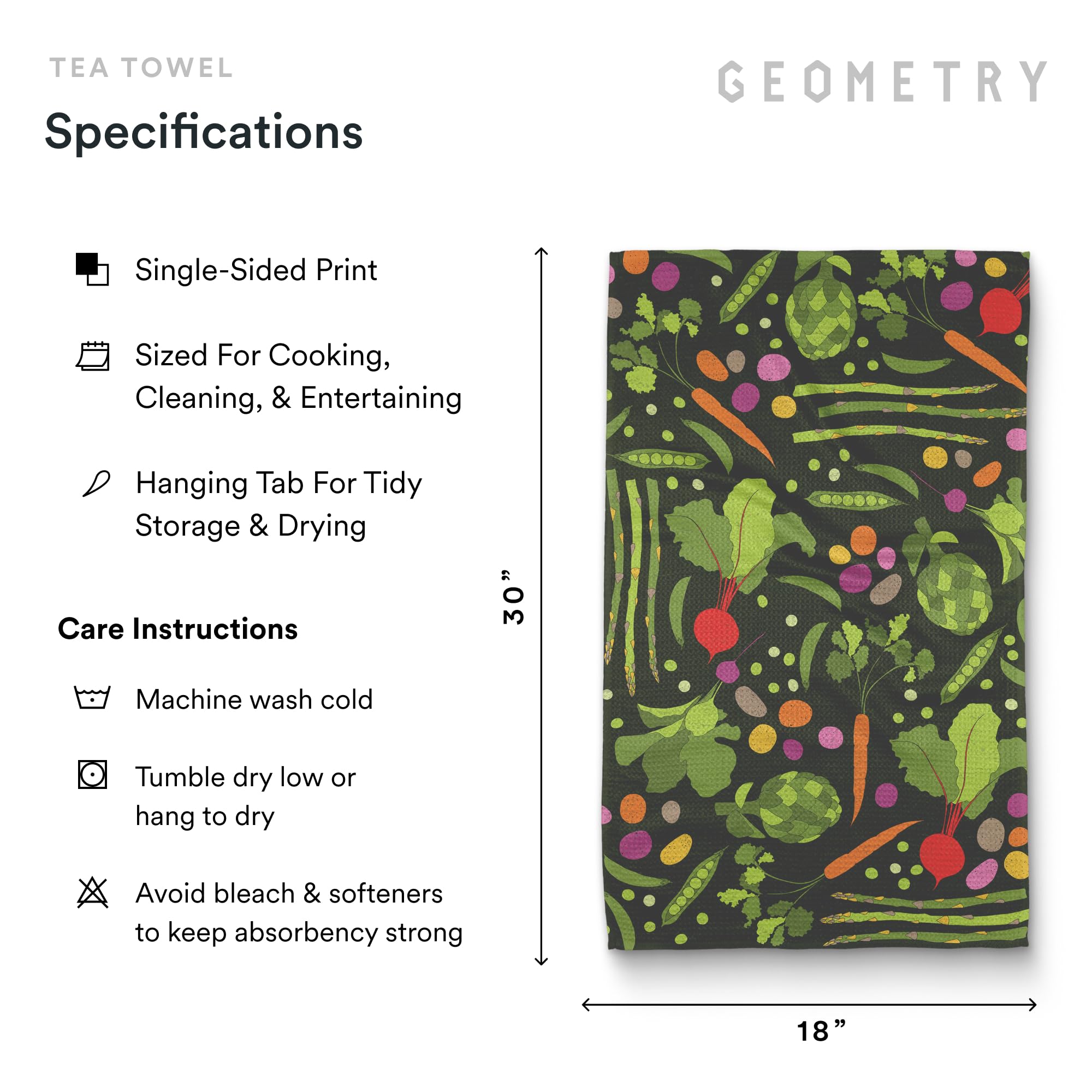 Geometry: tamano 18x30 pulgadas, perfecto para secar platos y encimeras.