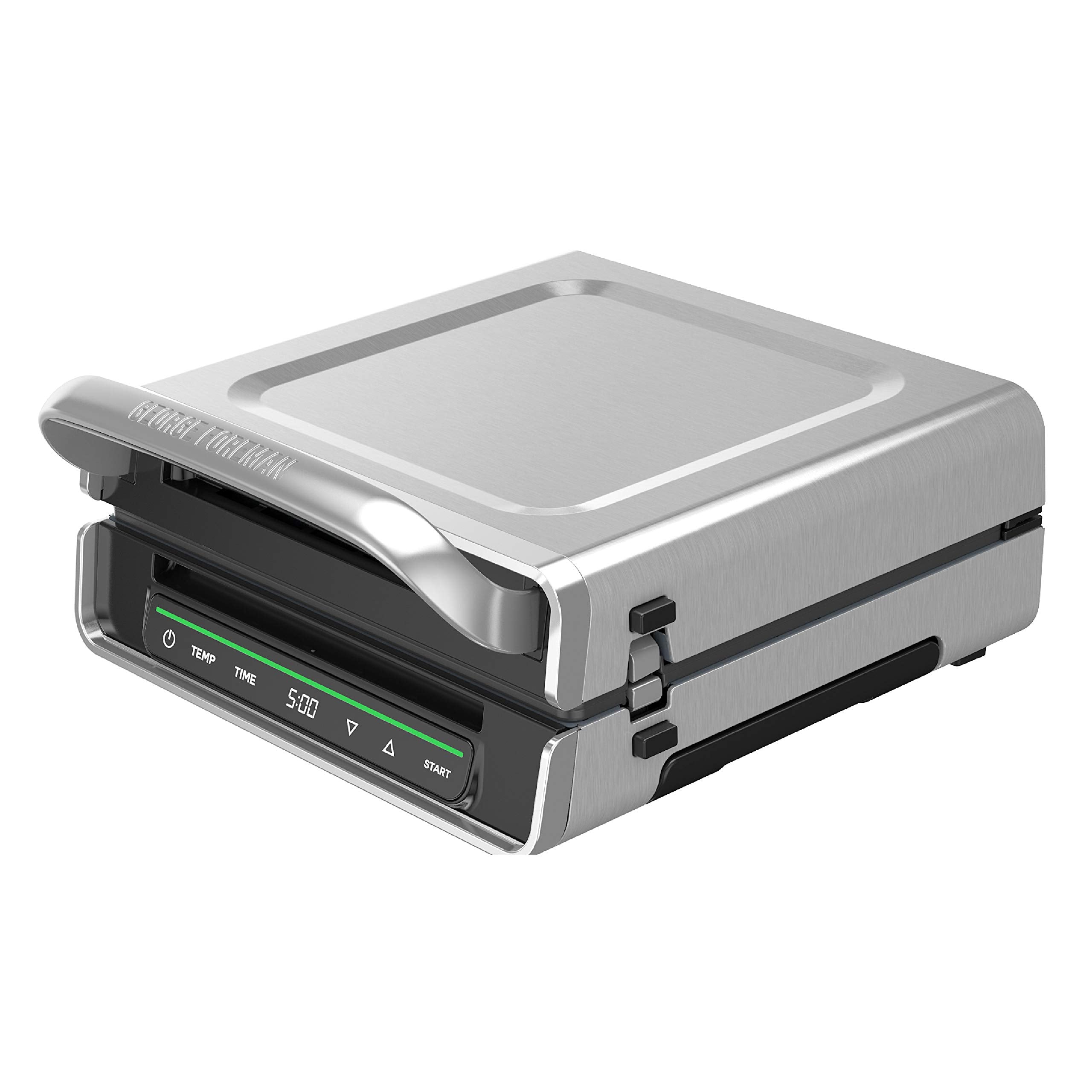 George Foreman Smokeless, frontal del grill, reducción de humo para cocinas interiores.