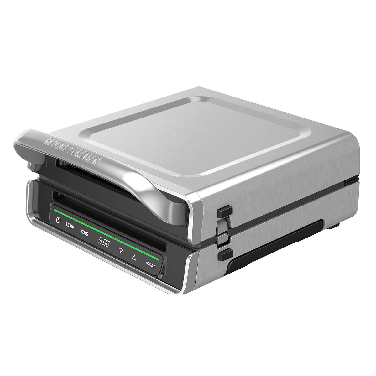 George Foreman Smokeless, frontal del grill, reducción de humo para cocinas interiores.