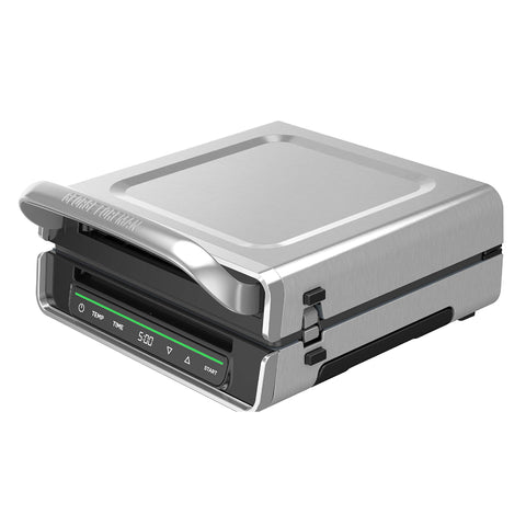 George Foreman Smokeless, frontal del grill, reducción de humo para cocinas interiores.