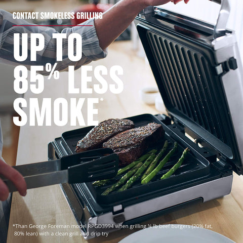 George Foreman Smokeless superficie de cocción para comidas rápidas y sabrosas.