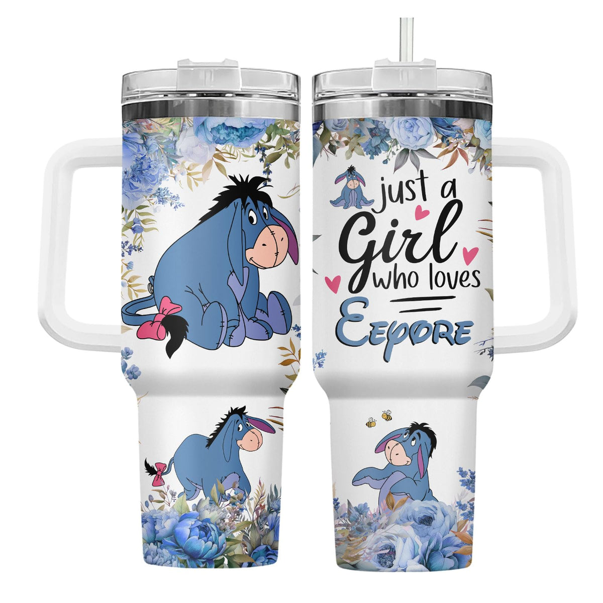 GEPOSTORE vaso termico 40oz con asa burro azul, perfecto para viaje diario.