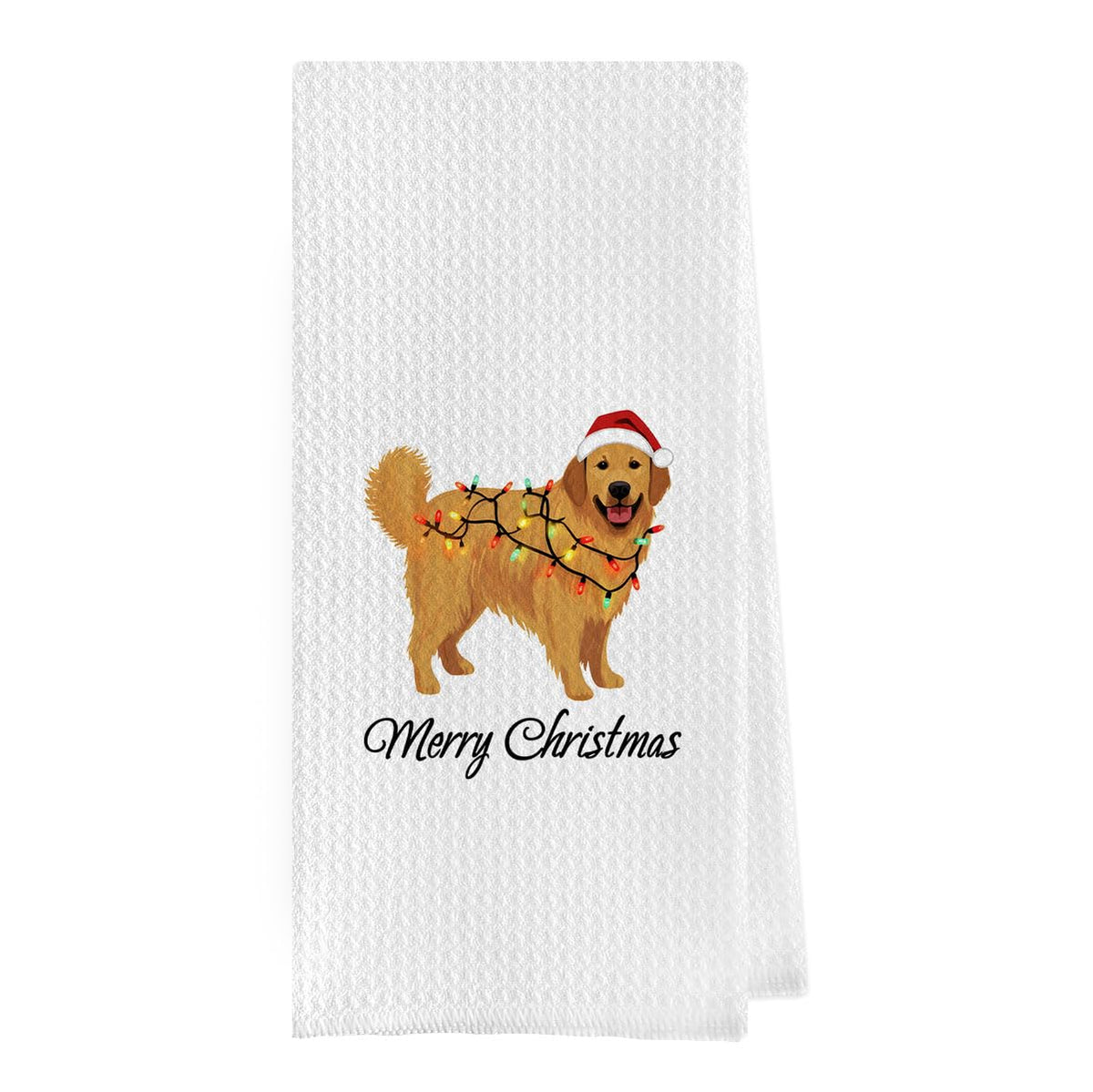 Geqtt: toallas navideñas con retriever dorado y tejido waffle absorbente para cocina.