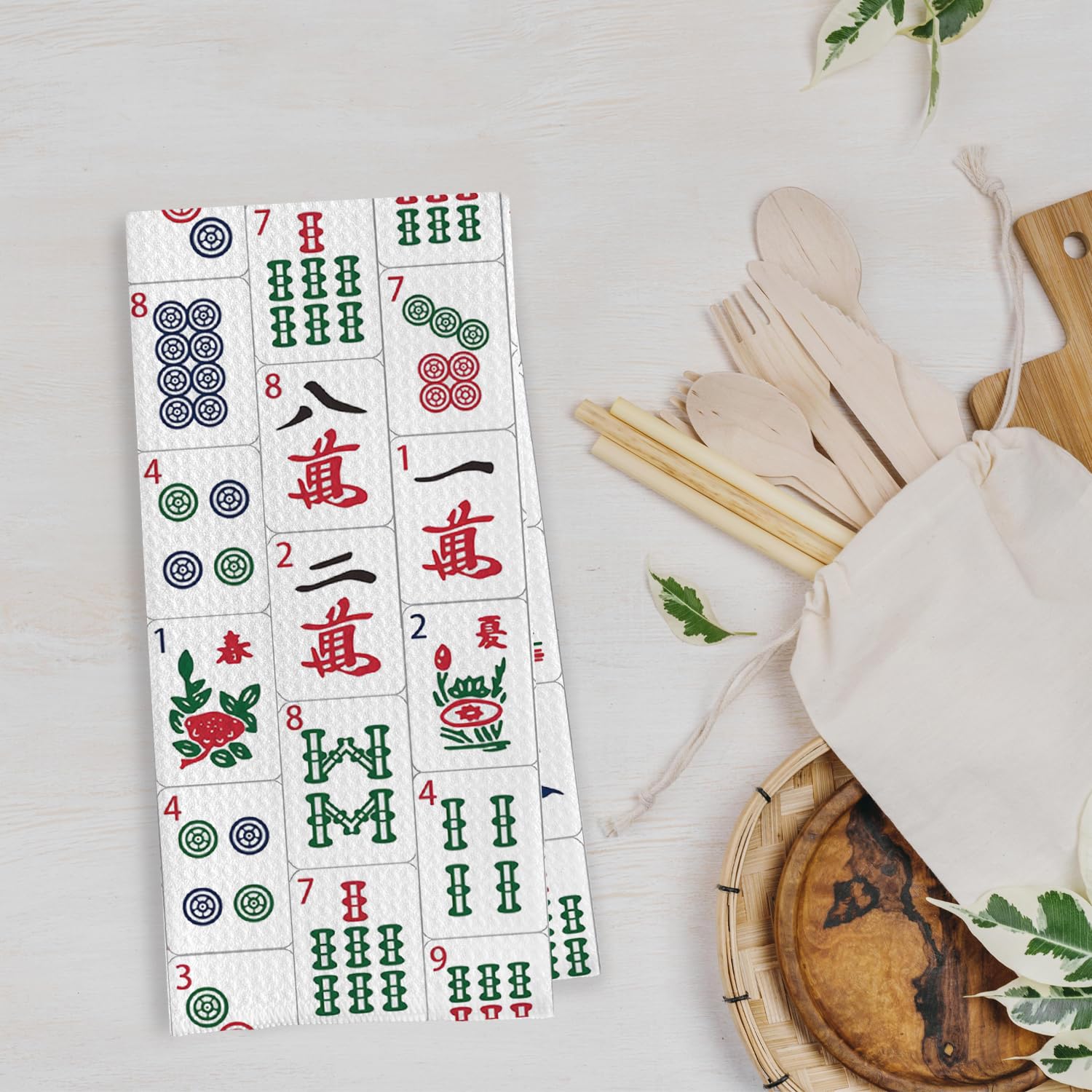 Geqtt toallas de cocina Mahjong, uso diario fácil de lavar y secar.