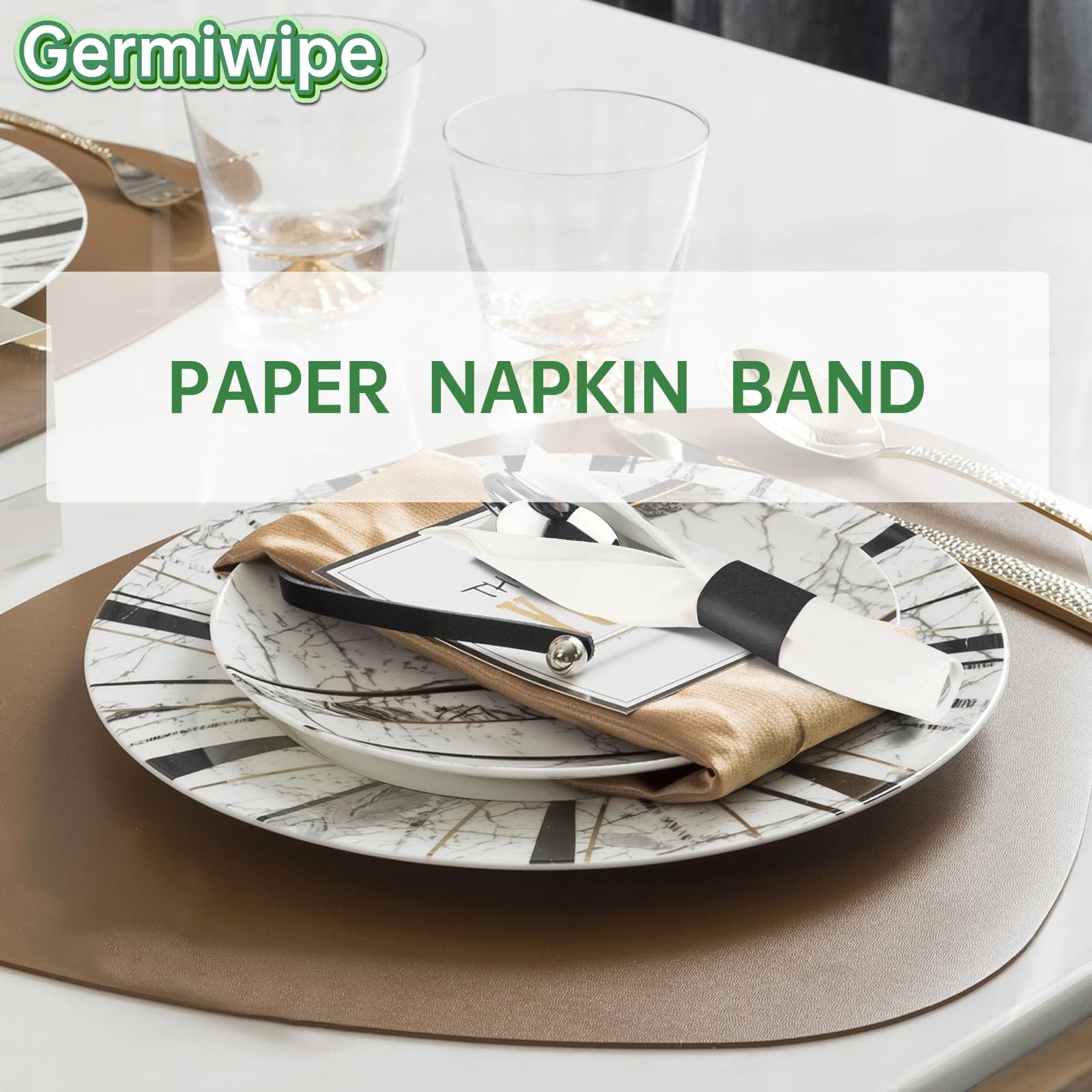 Germiwipe: cubiertos envueltos con banda negra para fácil toma
