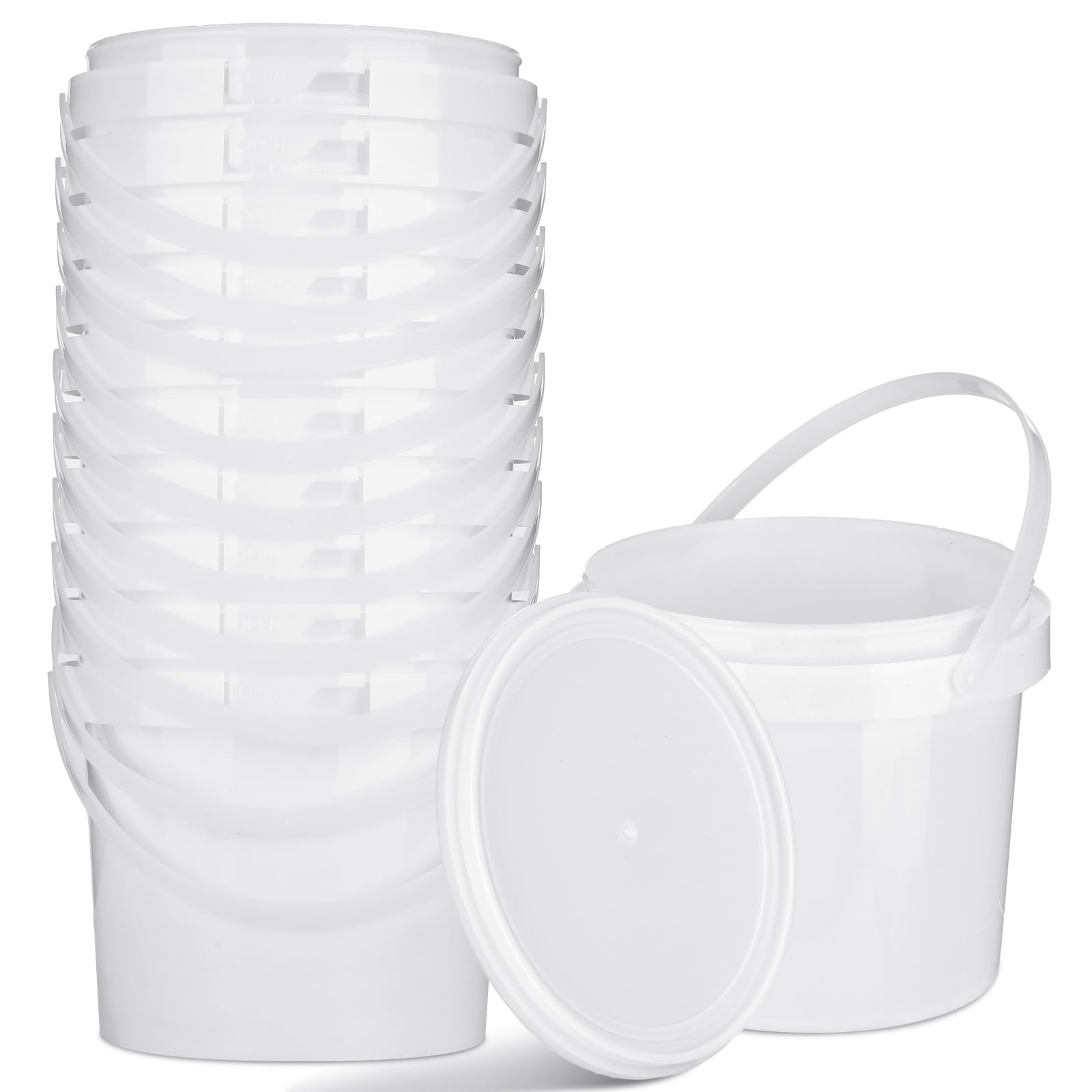 Cubo plástico blanco Gerrii con tapa y asa, ideal para almacenamiento de alimentos.