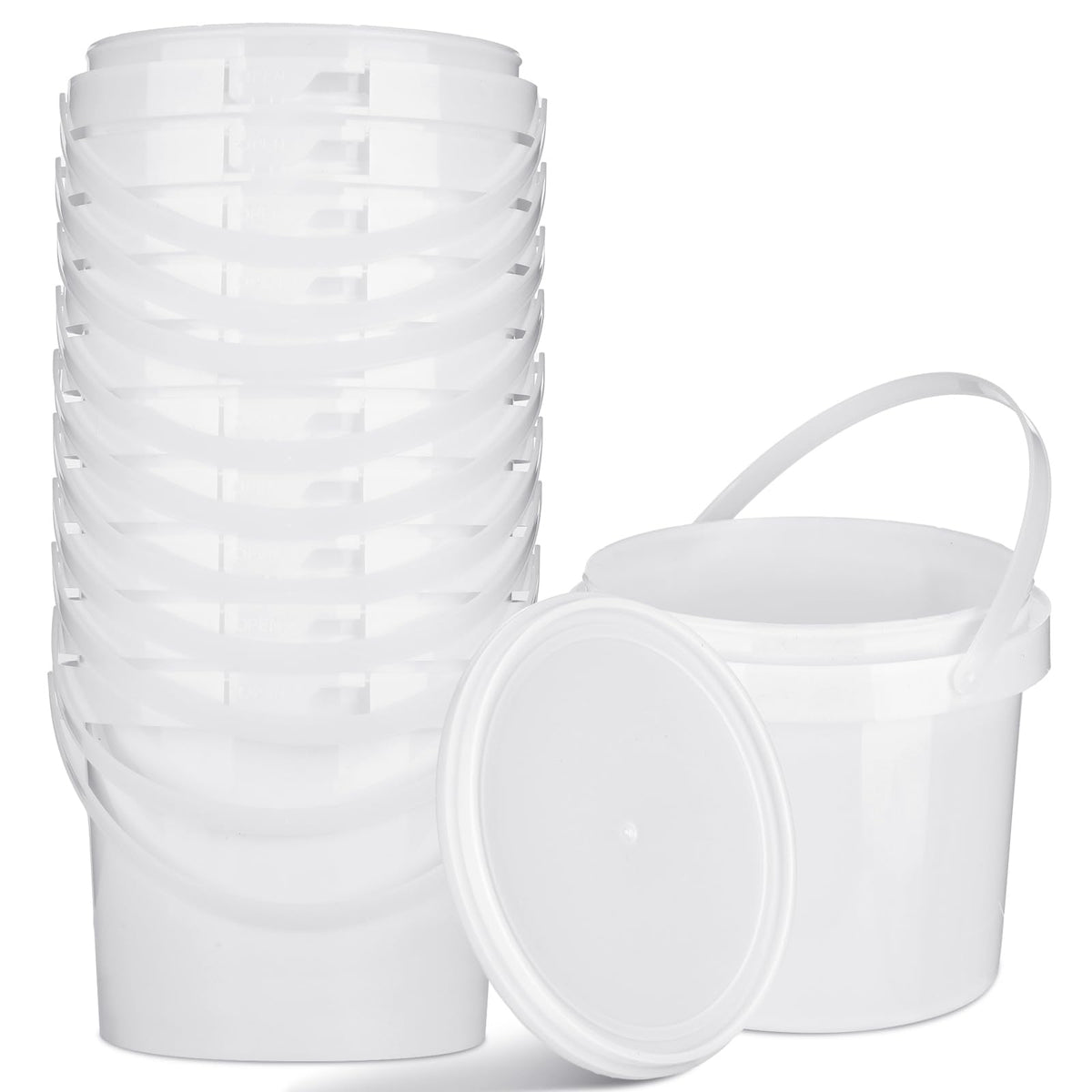 Cubo plástico blanco Gerrii con tapa y asa, ideal para almacenamiento de alimentos.