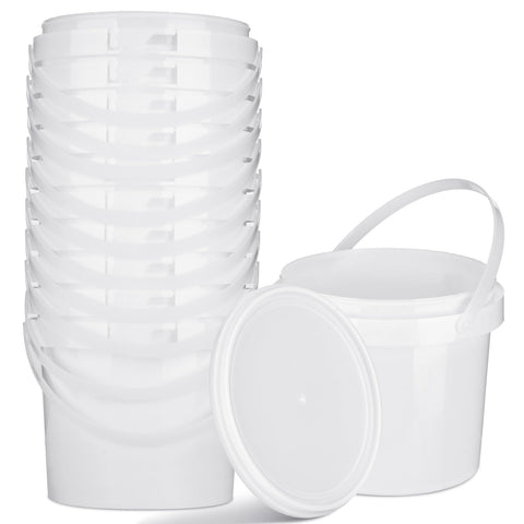 Cubo plástico blanco Gerrii con tapa y asa, ideal para almacenamiento de alimentos.
