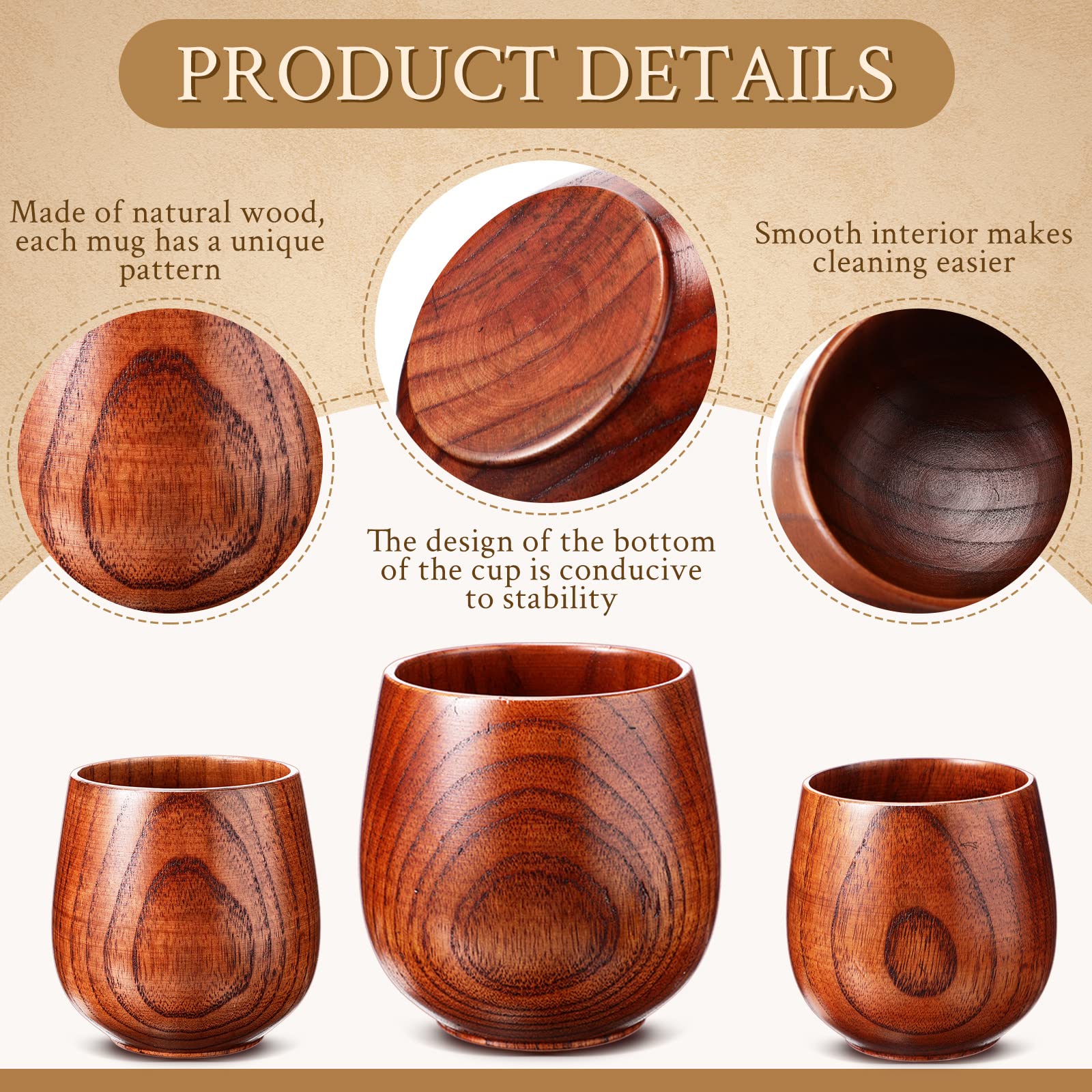 Taza Gerrii de té de madera, borde liso y sin astillas para beber cómodo.
