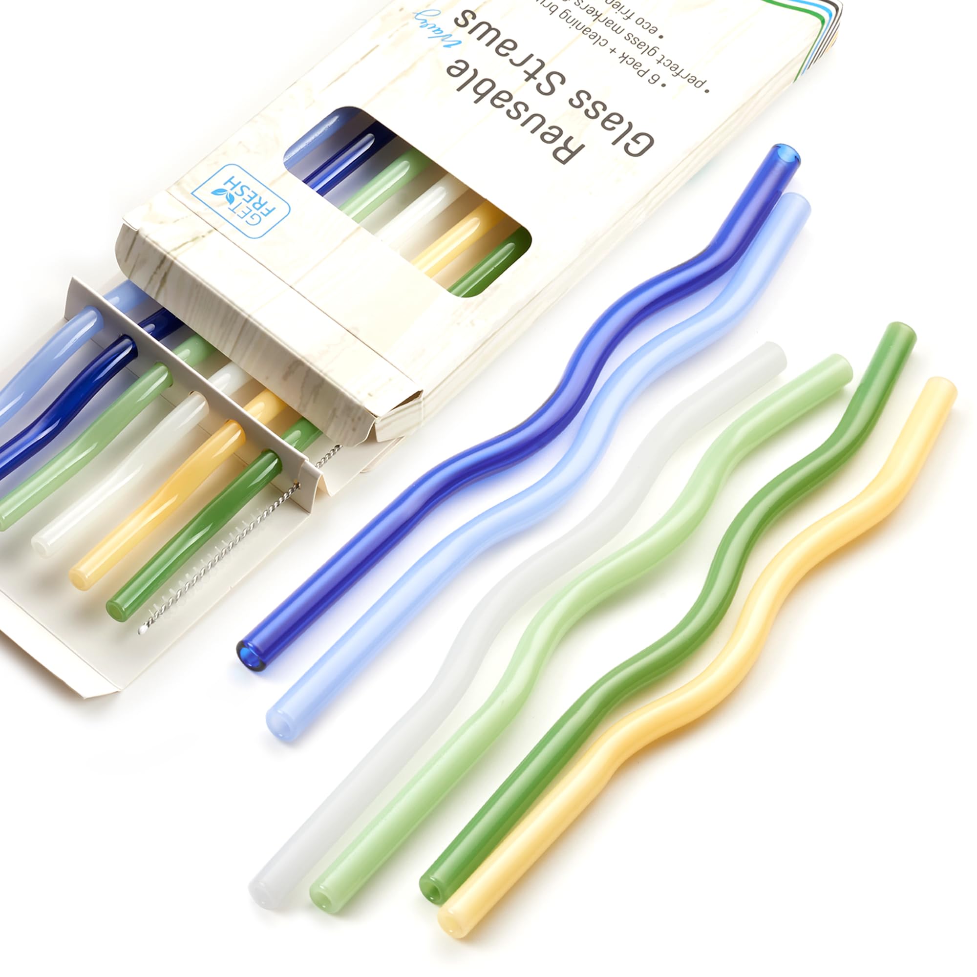 Pajitas de vidrio ondulado GET FRESH para bebidas coloridas