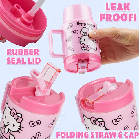 Diseño kawaii Hello Kitty rosa que motiva a beber agua