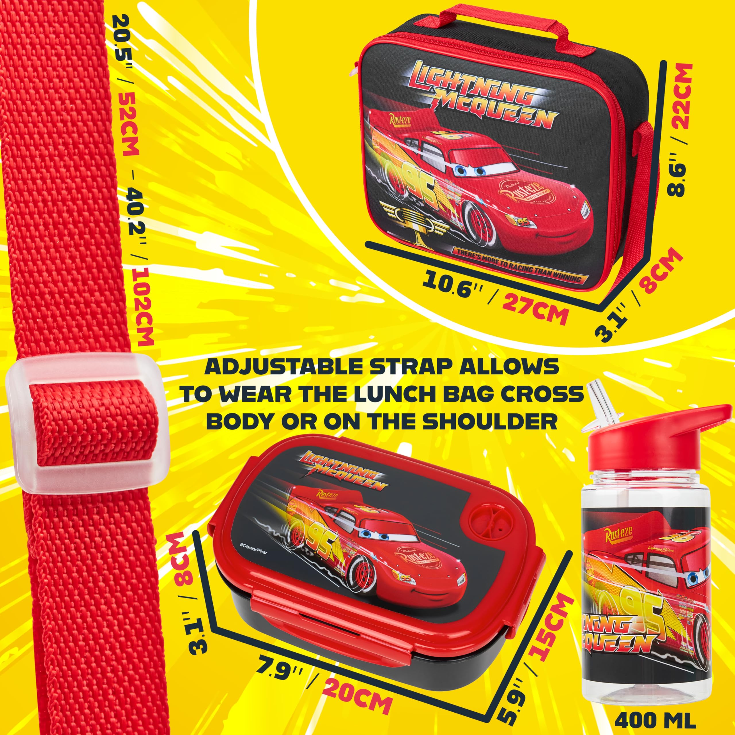 Kit completo Get Trend Disney Cars para almuerzos y paseos, cómodo y práctico.