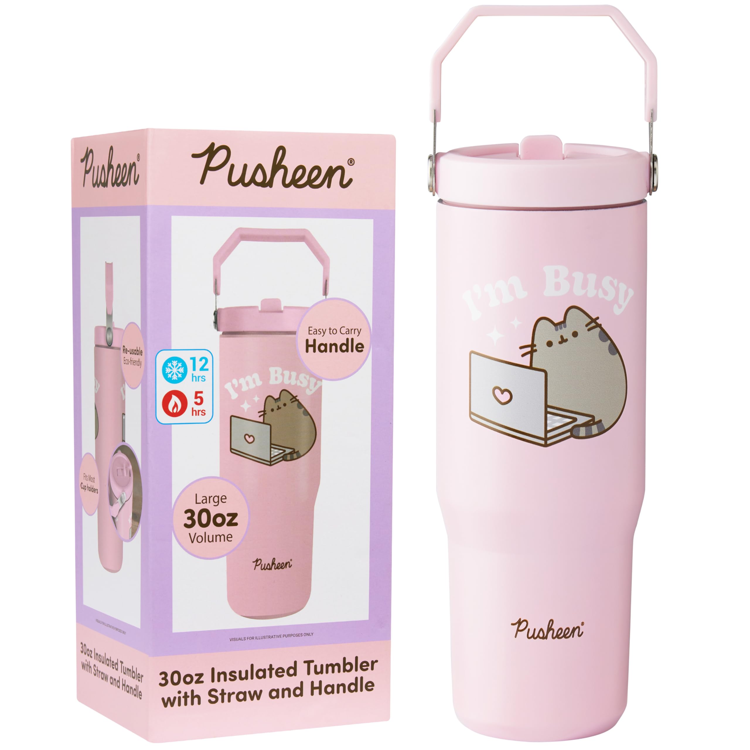 Get Trend Pusheen Tumbler 30oz con tapa, evita derrames en la escuela