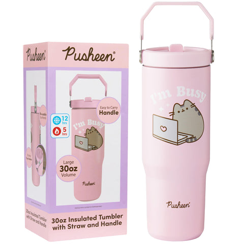 Get Trend Pusheen Tumbler 30oz con tapa, evita derrames en la escuela