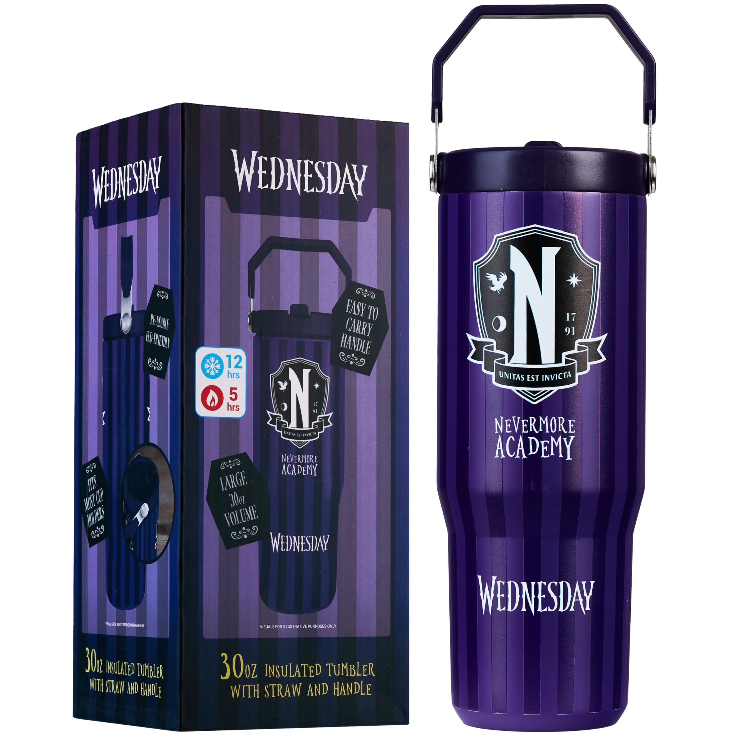 Vaso térmico Get Trend Wednesday con pajita para hidratar durante la escuela.