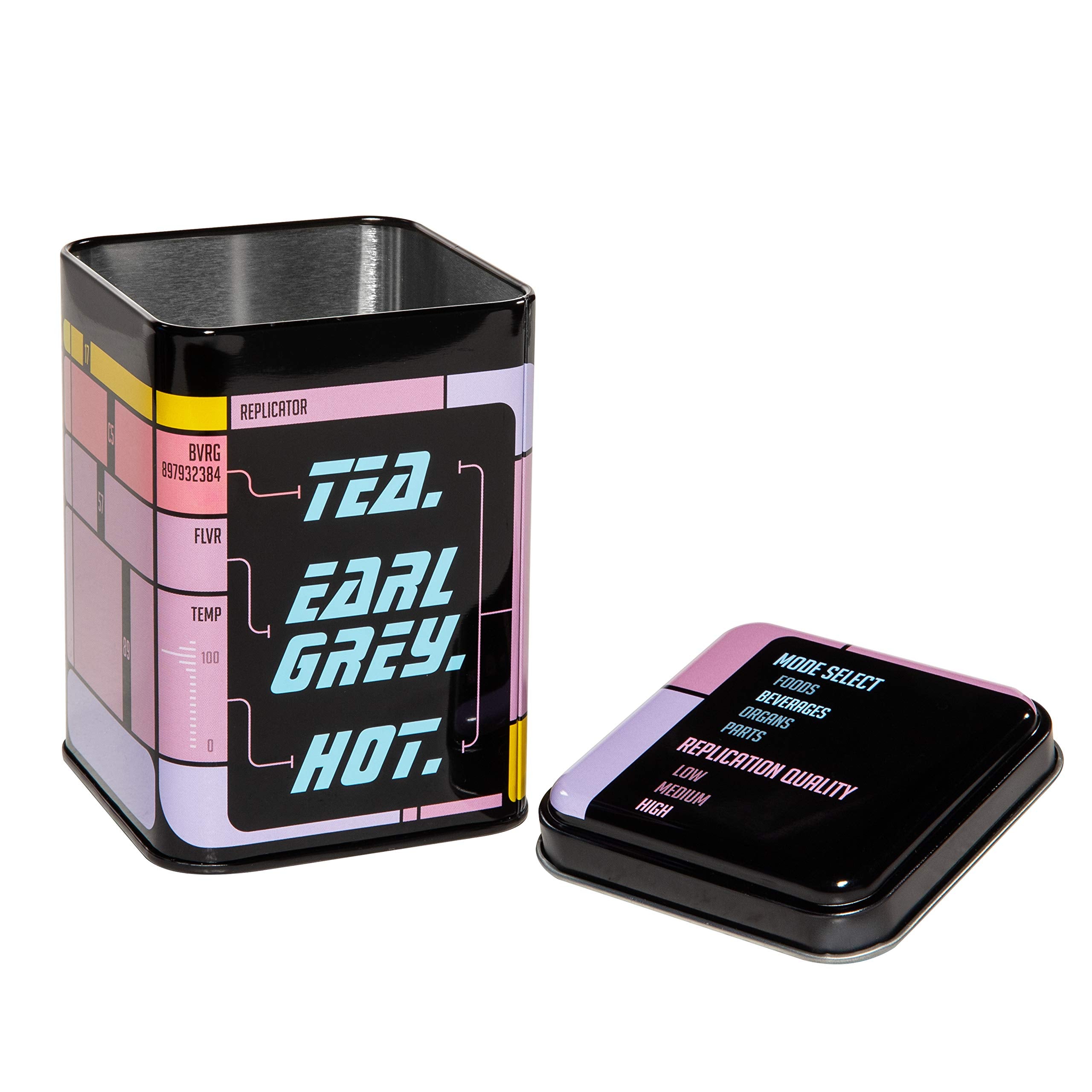 getDigital lata de té Earl Grey caliente frente para almacenamiento seguro.