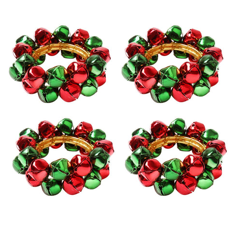 Getfitsoo anillos para servilleta con campanas verde-rojo para mesa navideña elegante.