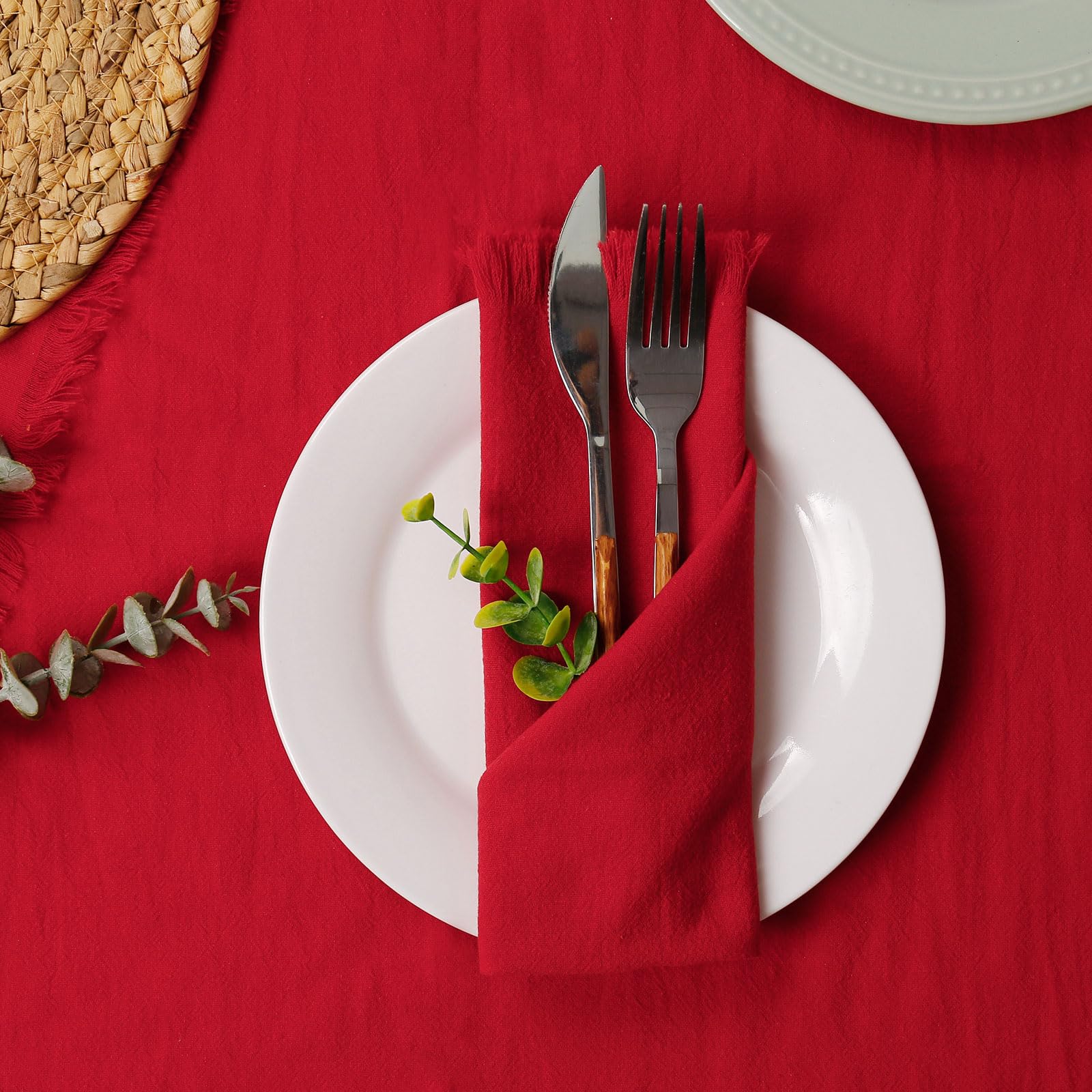 Getfitsoo servilleta roja 18x18, efecto tejido suave para mesa diaria.