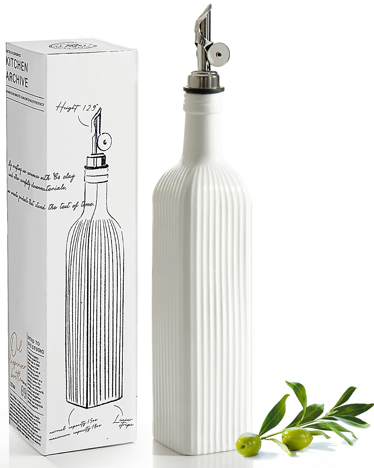 getstar dispensador de aceite de oliva cerámico frente, diseño elegante para mesa y comedor.