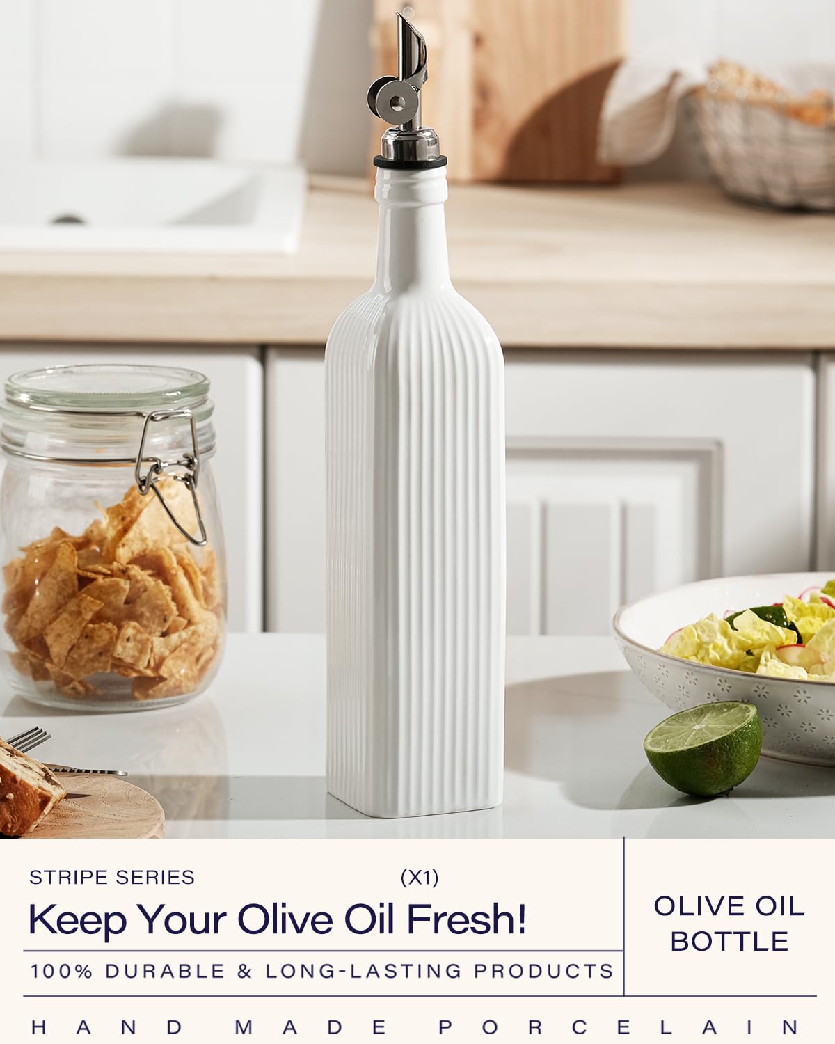 getstar dispensador de aceite de oliva cerámico con vertedor de acero inoxidable para vertidos precisos.
