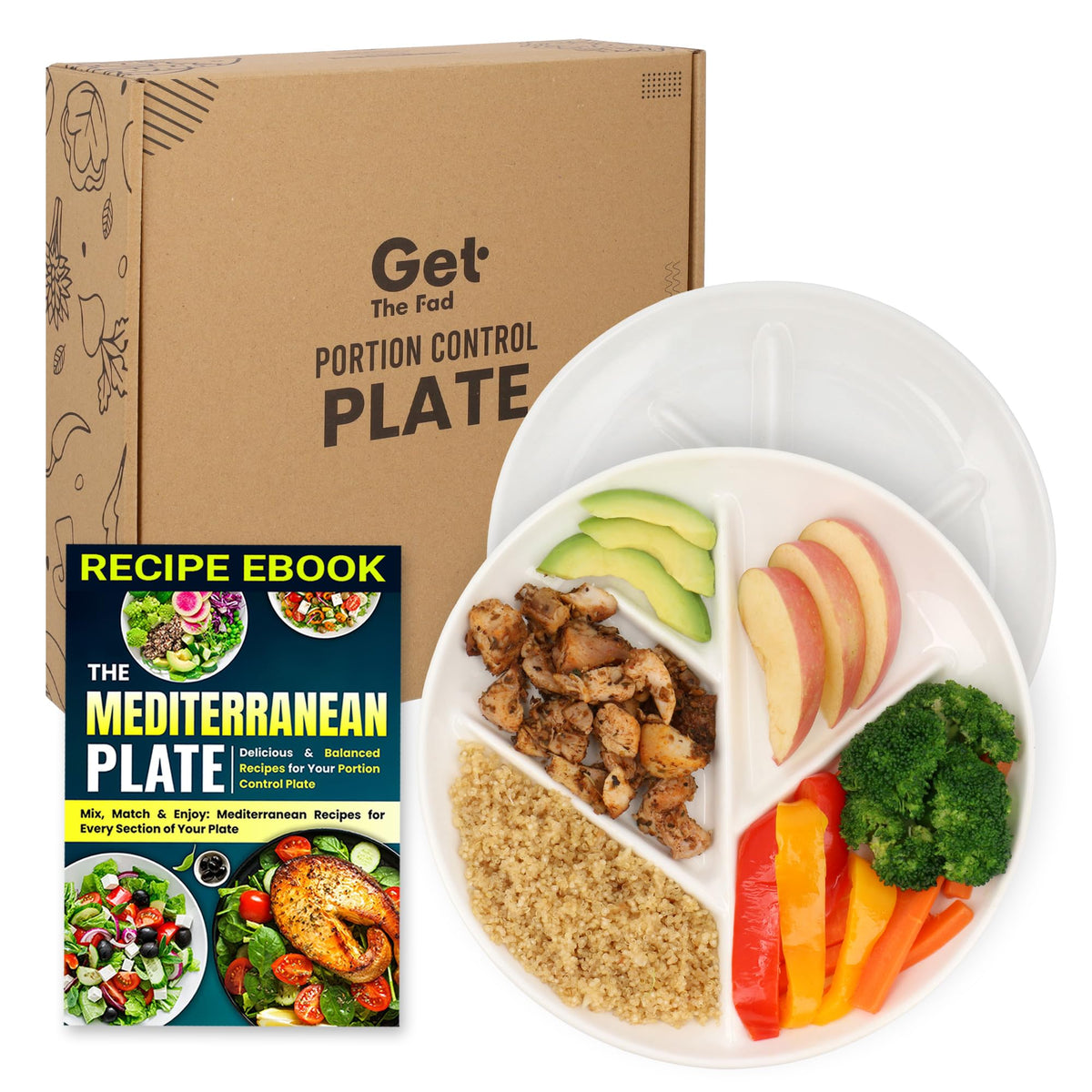 GetTheFad plato de control de porciones de porcelana con compartimentos para proteína