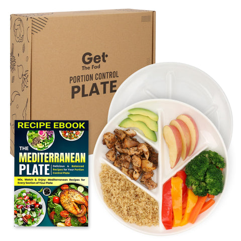 GetTheFad plato de control de porciones de porcelana con compartimentos para proteína