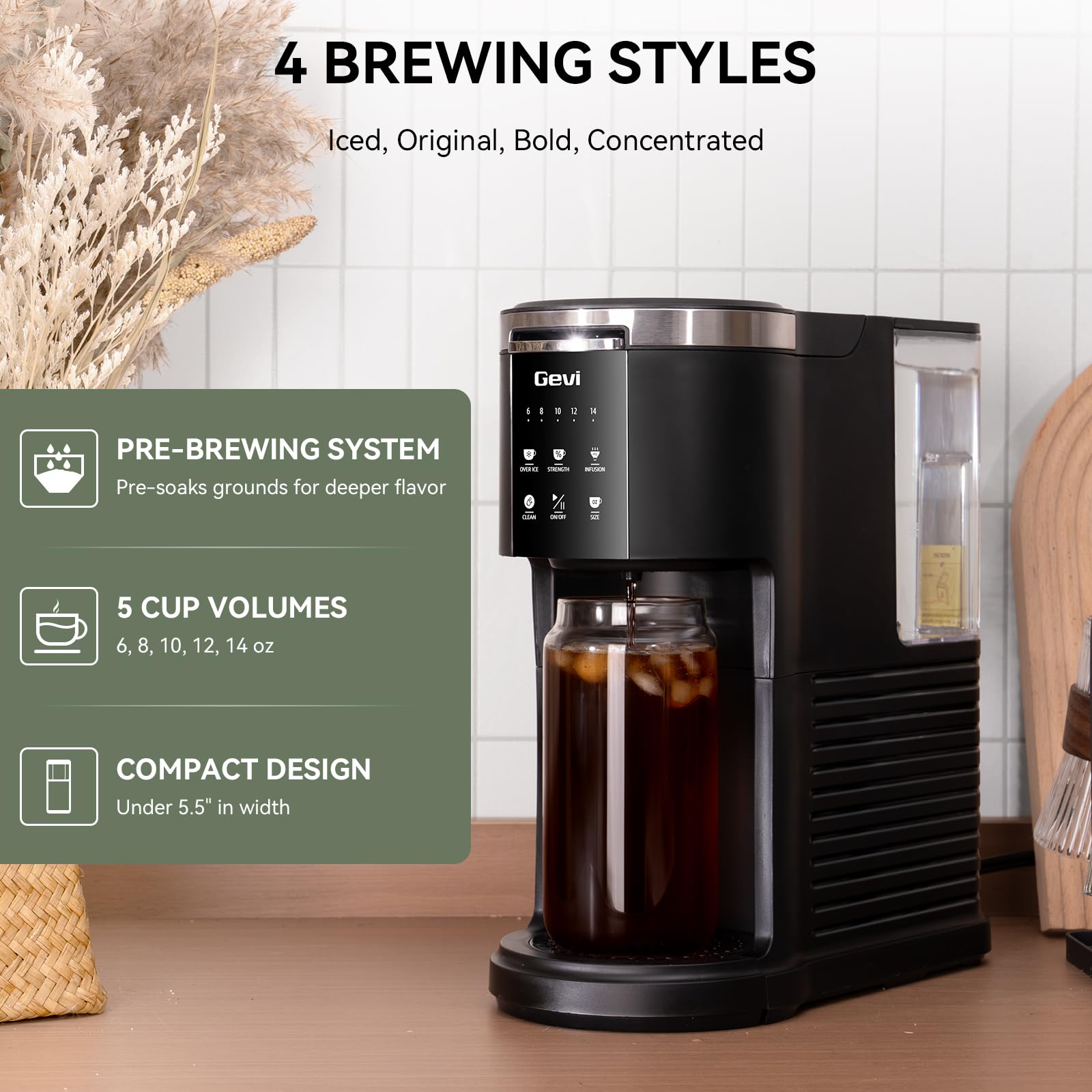 Gevi cafetera para cocina compacta, ideal en espacios pequeños.