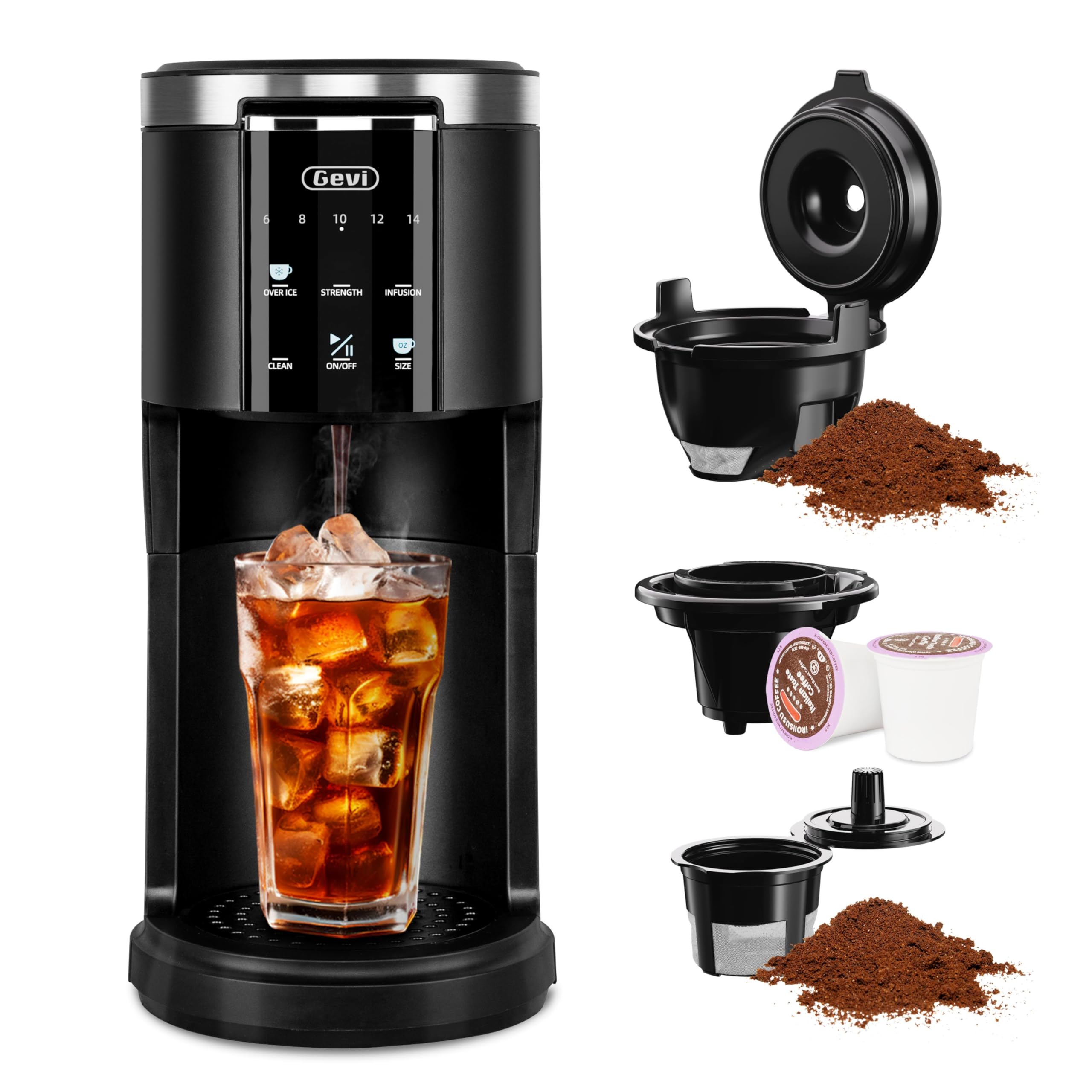 Gevi cafetera monodosis y cafe molido, versatilidad para pods o café molido.