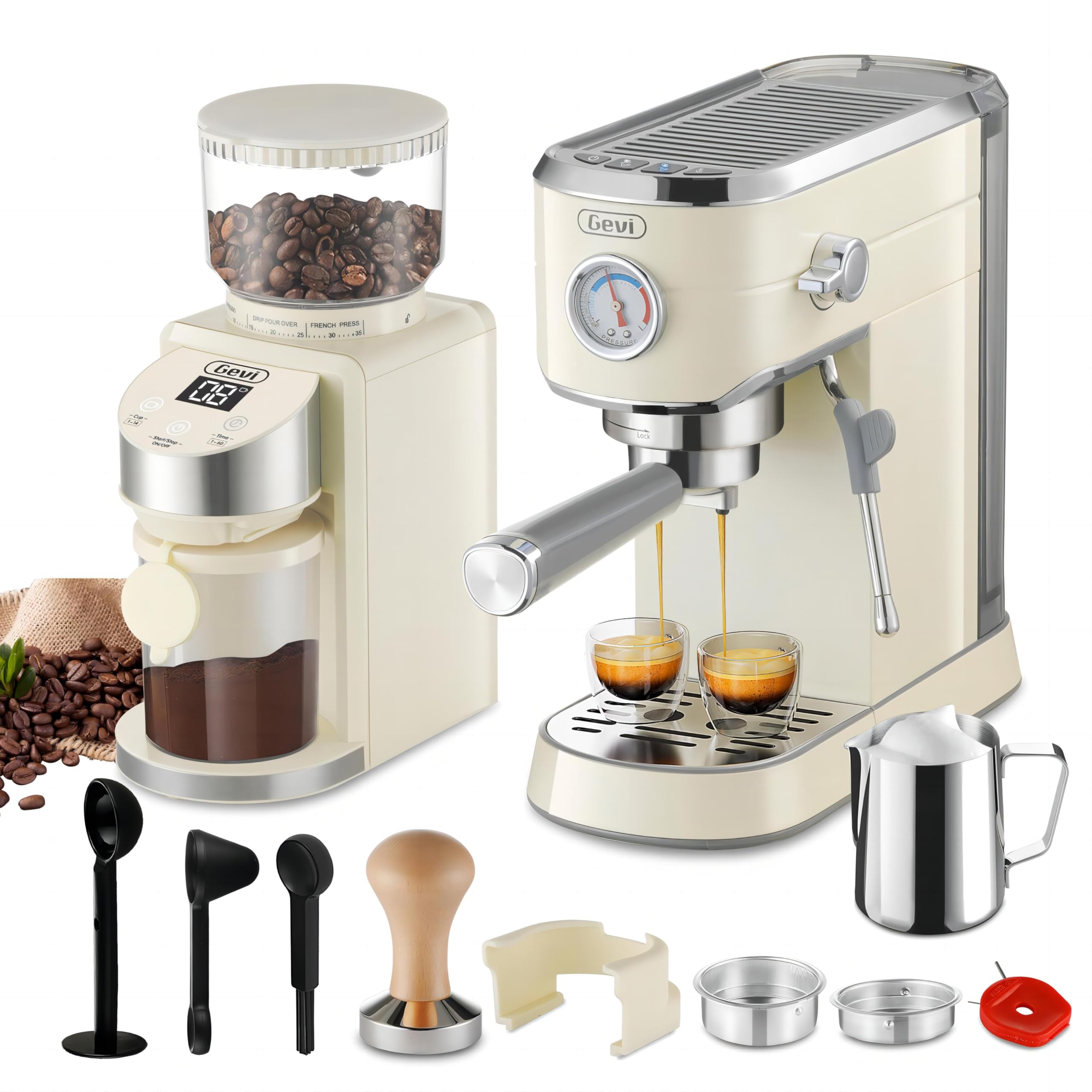 Gevi máquina de espresso 20 bares con molinillo integrado para casa