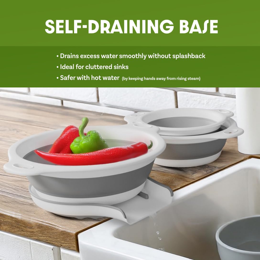 Gevoli colador grande plegable drenante sobre fregadero ideal para pasta y verduras.