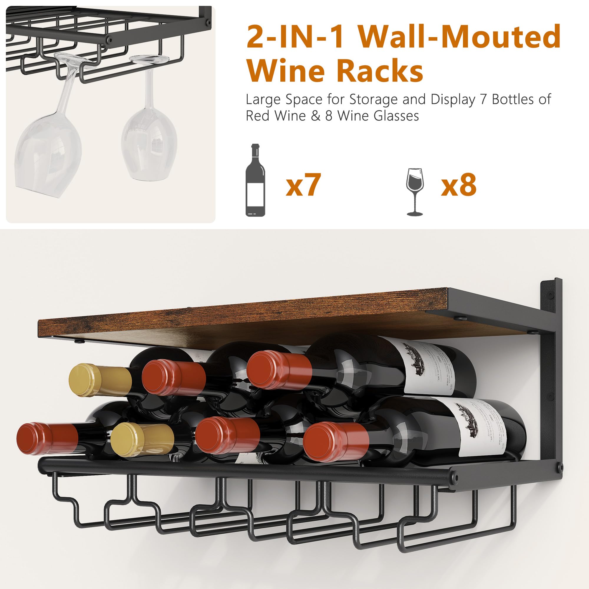 Gewudraw porta-copas-vino-pared presenta copas ordenadas para cenas y eventos.