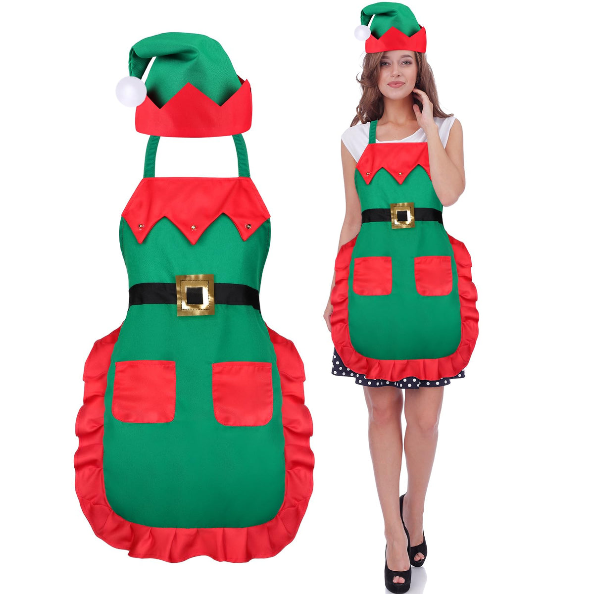 Geyoga delantal de invierno con bolsillos y gorro, práctico para mantener utensilios a mano durante la cocina.