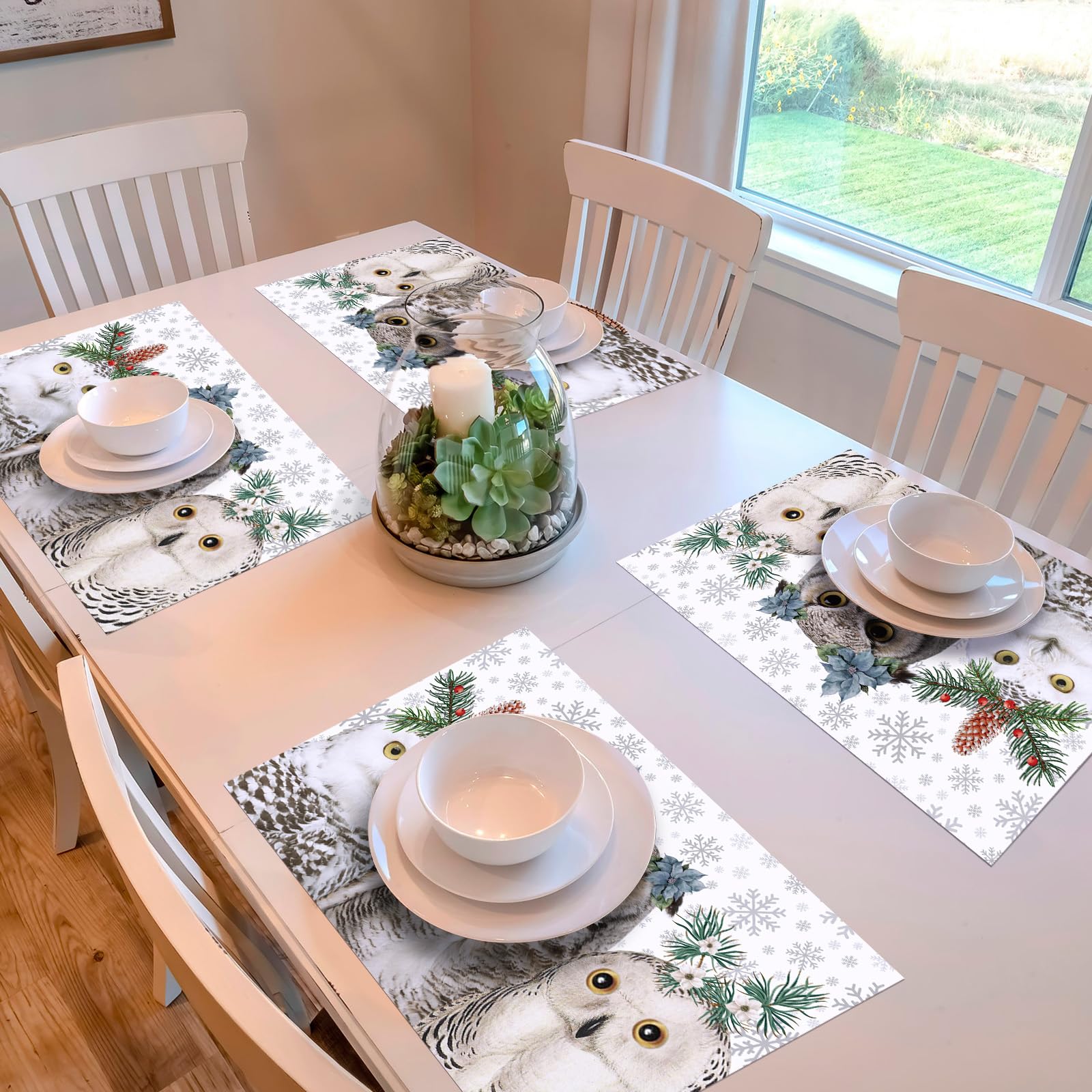 Ambientacion rustica de mesa con manteles Geyoga, ideal para temporada de invierno.