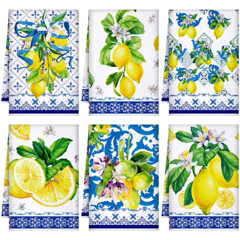 Geyoga toallas de cocina limón azul blanco, set de seis, absorbentes para secar y limpiar.