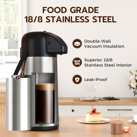 Gezoss cafetera termica de acero 304, resistente y duradera para uso diario.