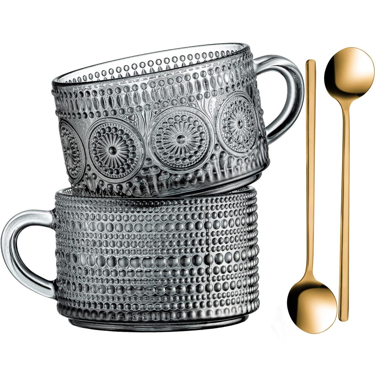 Gezzeny taza de cristal vintage con patrón girasol, ideal para capuchino suave.