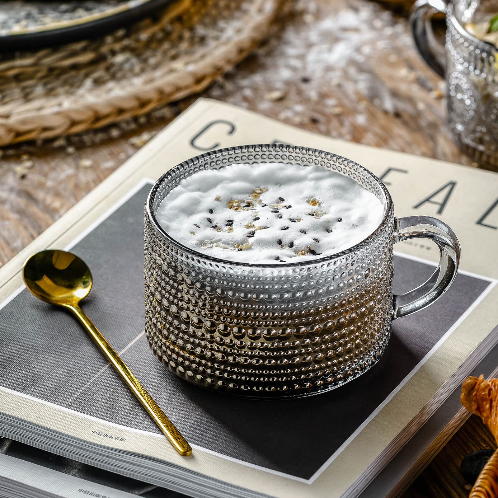 Gezzeny taza de cristal vintage con patrón gotas de lluvia, perfecta para bebidas frías o calientes.