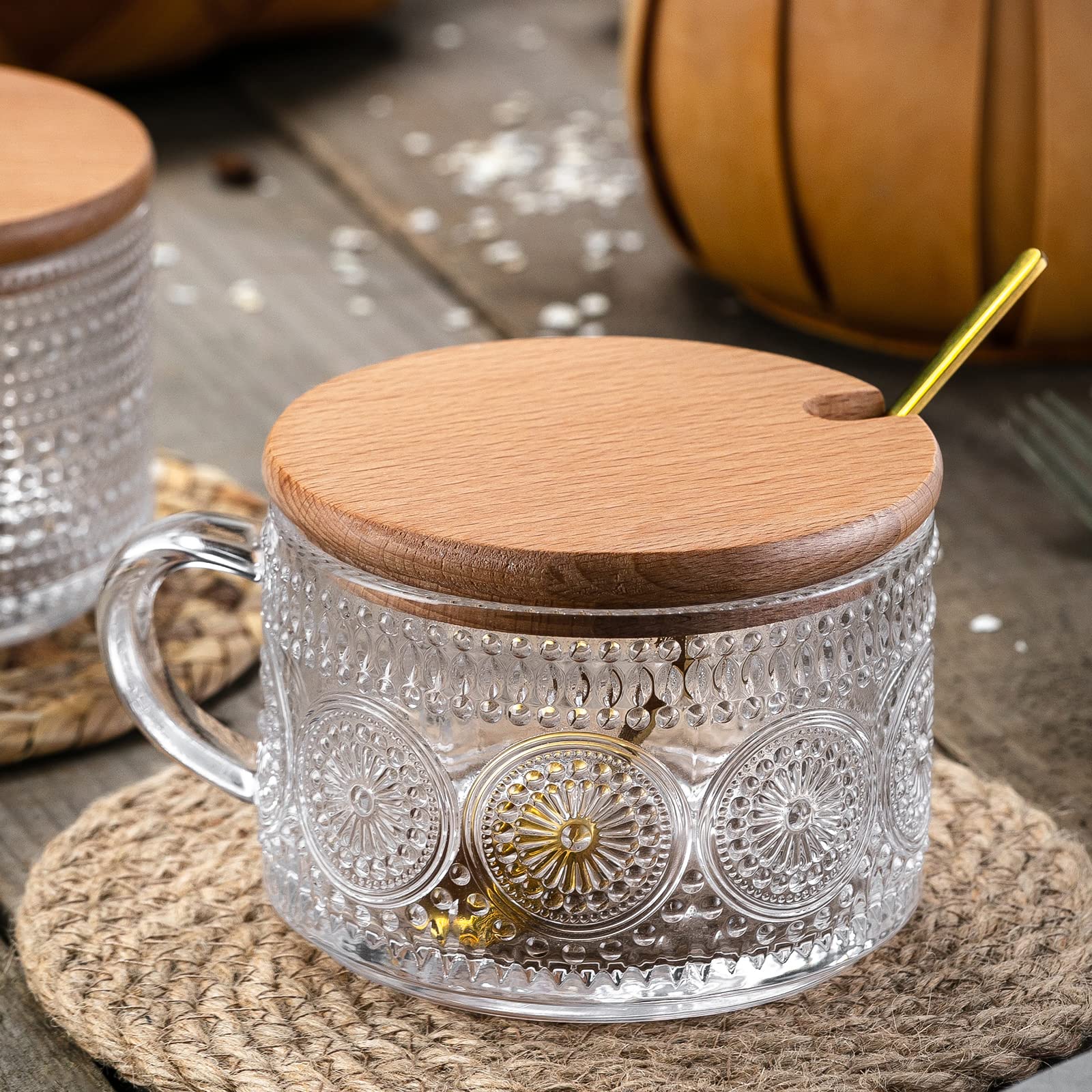 Gezzeny: taza de vidrio 14 oz, gran capacidad para cappuccino o yogur.