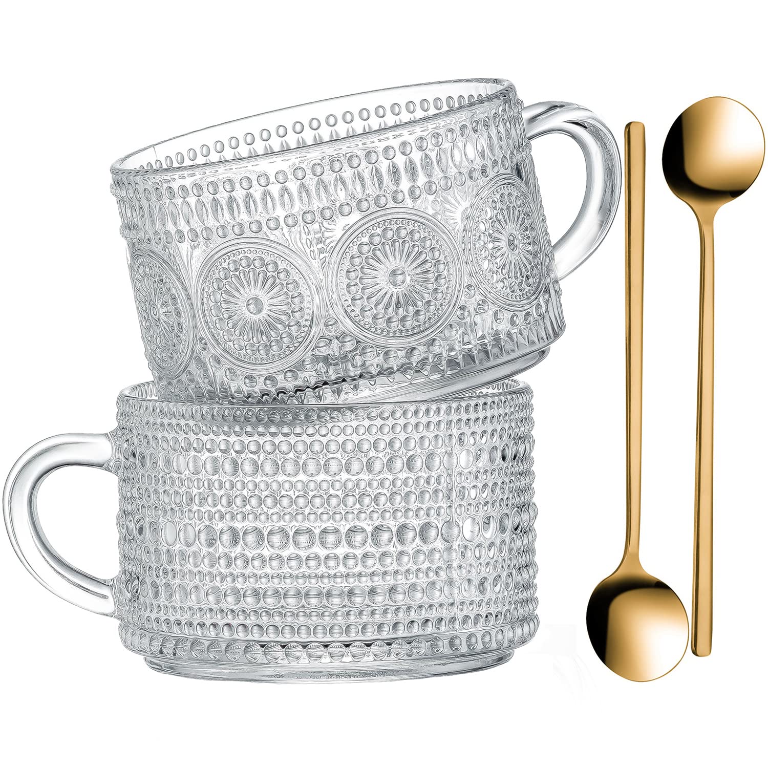 Gezzeny tazas vintage con girasol en relieve, desayuno elegante y claro.