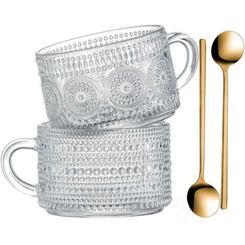 Gezzeny tazas vintage con girasol en relieve, desayuno elegante y claro.