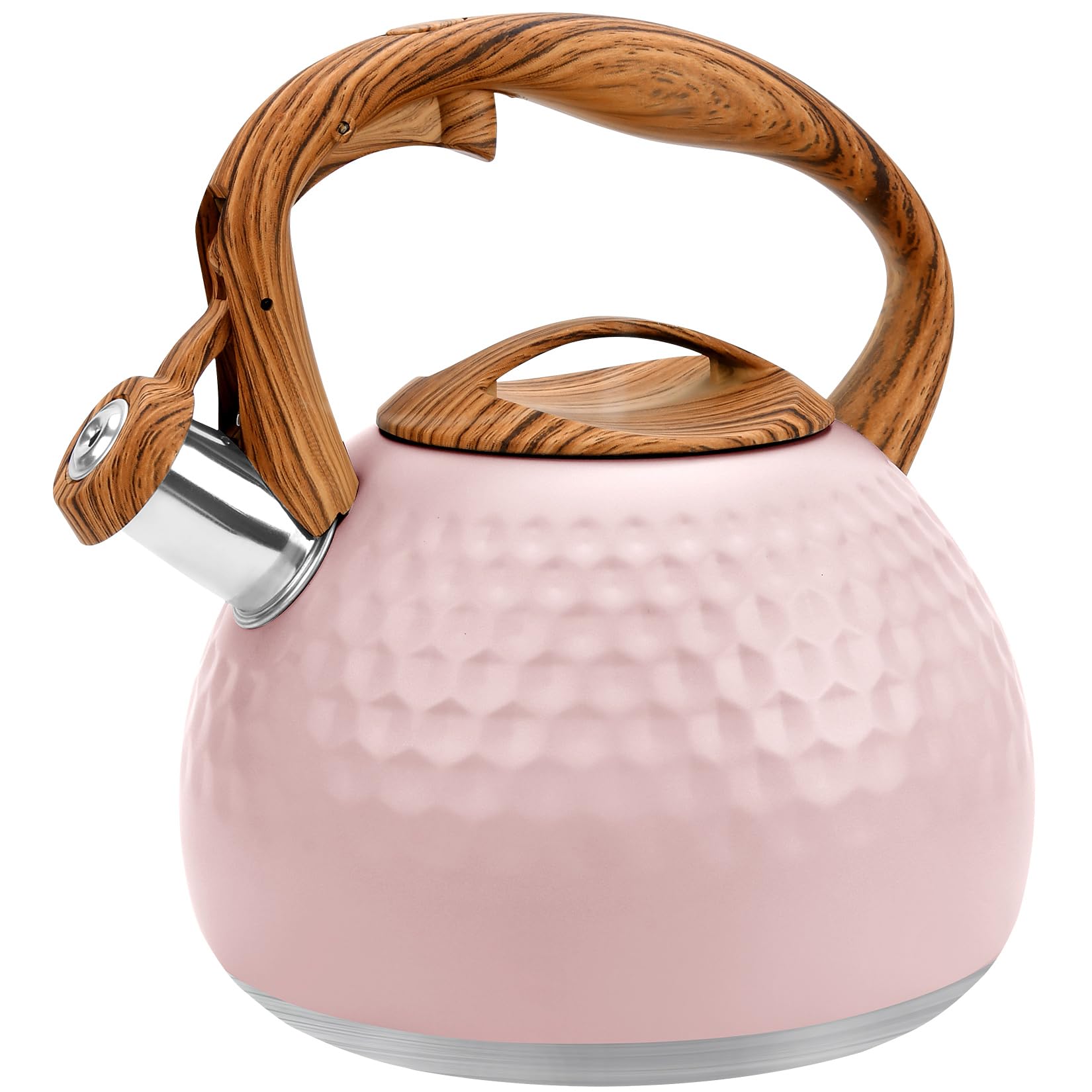 Hervidor GGC rosa con mango de madera, ideal para hervir rápido en casa.