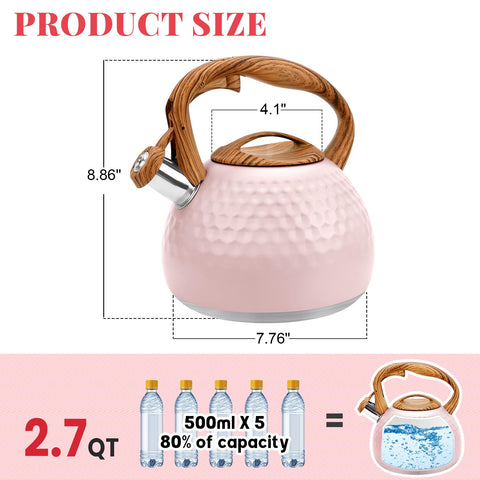 Hervidor GGC rosa con silbido alto para alertas claras.