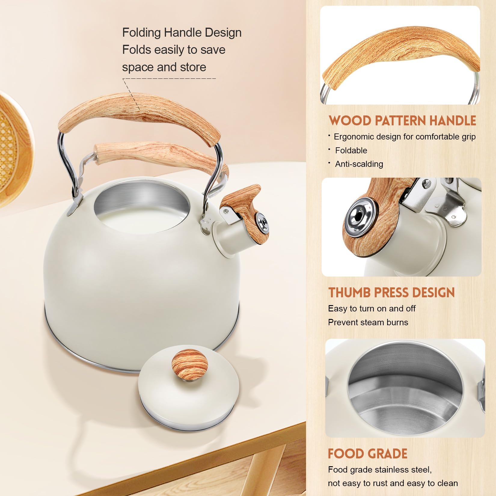Hervidor GGC, tapa plegable para almacenamiento compacto.