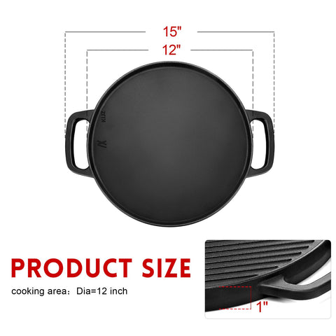 GGC plancha de hierro forjado reversible de 12 pulgadas, lado rayado para asados.