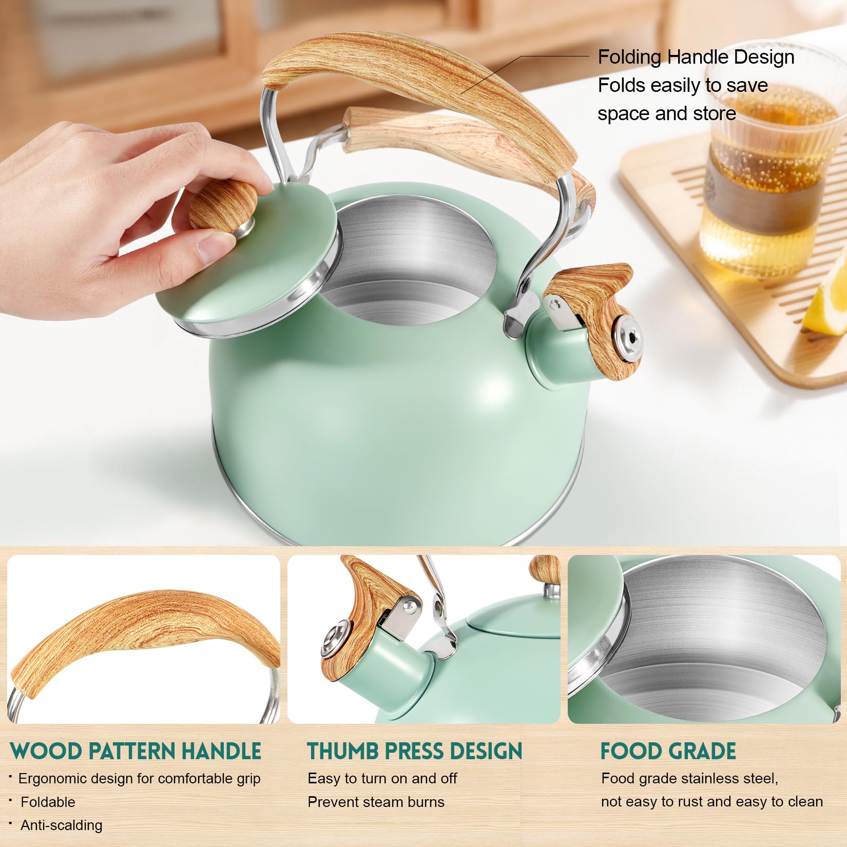Tetera GGC con boquilla de control por pulgar para verter con precisión
