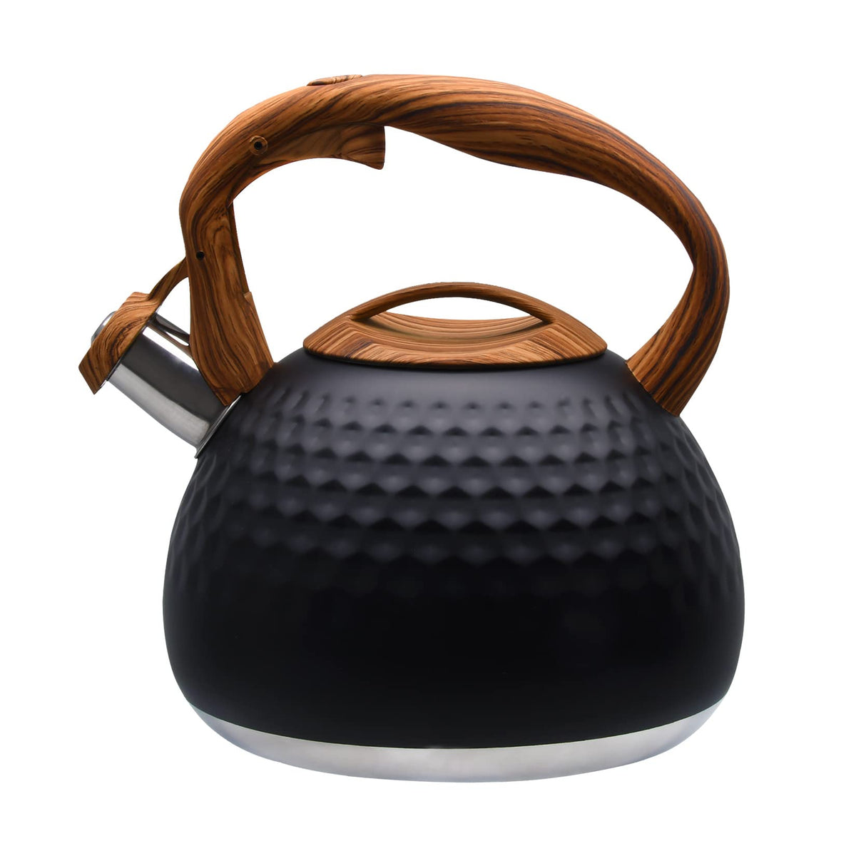 Tetera GGC para estufa con diseño diamante y mango de madera, elegante al hervir