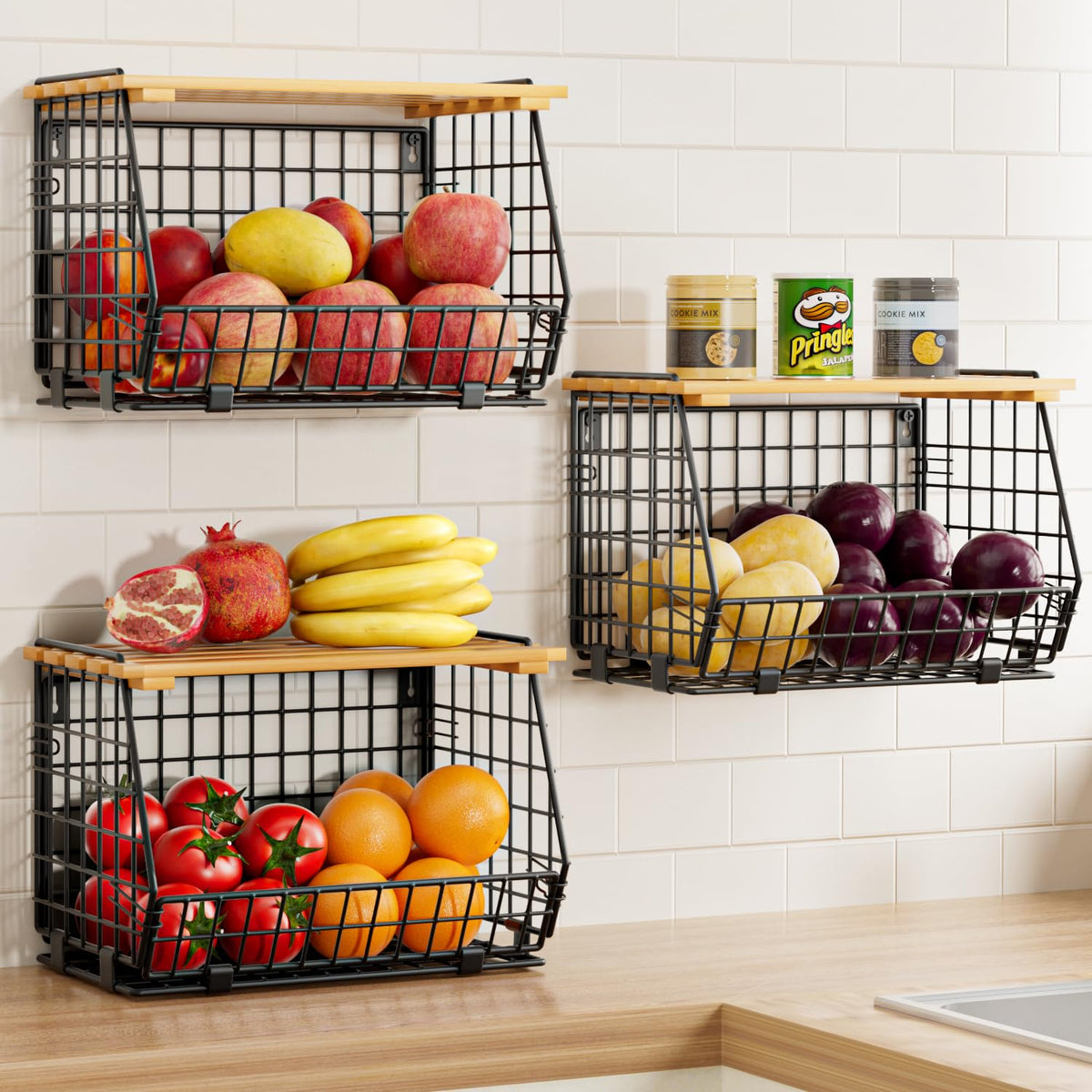 GGIU canasta fruta cocina colgante para ahorro de espacio