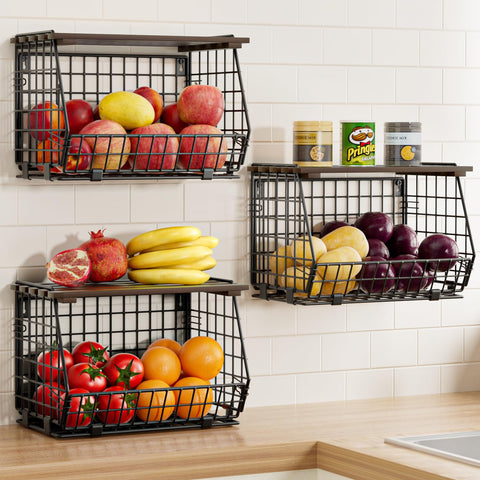 GGIU cesta de alambre para cocina montada en pared, ahorro de espacio.