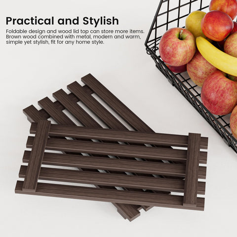 GGIU cesta con tapa de madera, diseño duradero para almacenamiento seguro.